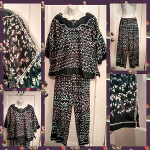 VTG 90s Tie-Dye Leisure Wear 2/pc Blk/Wht/Pnk L/12